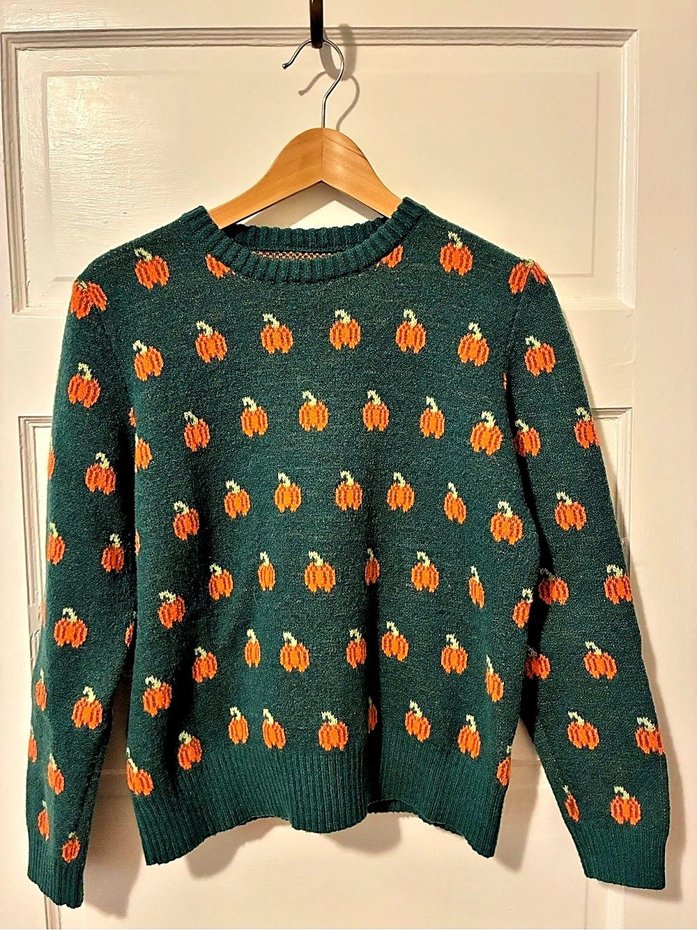 Pumpkin Pattern Sweater in Green & Orange Like New
